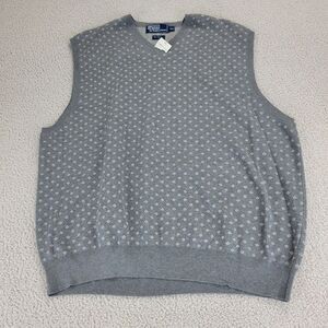 Polo By Ralph Lauren Sweater Vest‎ Mens 2XL  Gray  White Silk Blend Golf V Neck